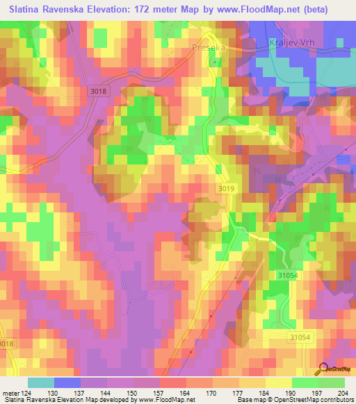 Slatina Ravenska,Croatia Elevation Map