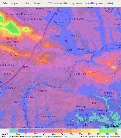 Slatina pri Ponikvi,Slovenia Elevation Map