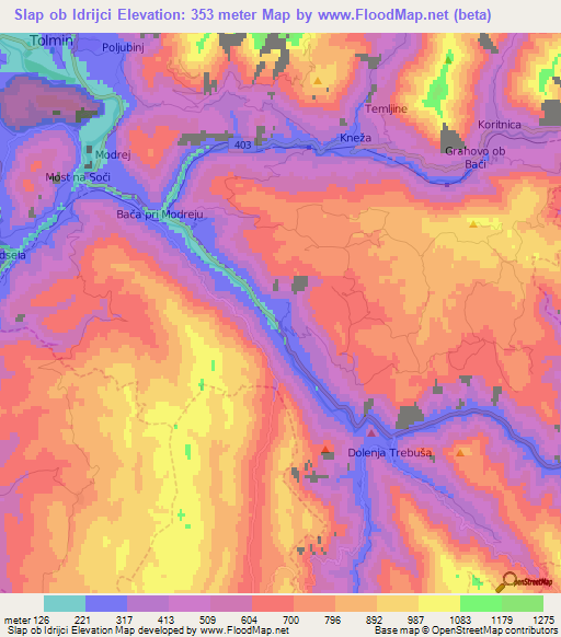 Slap ob Idrijci,Slovenia Elevation Map