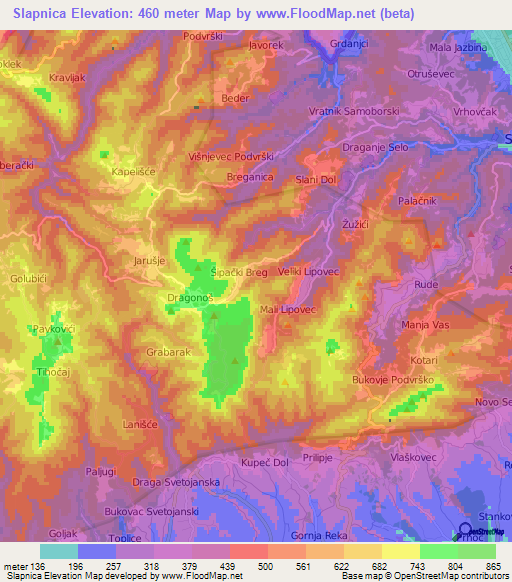 Slapnica,Croatia Elevation Map