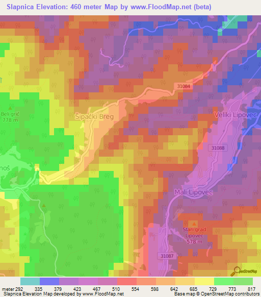 Slapnica,Croatia Elevation Map