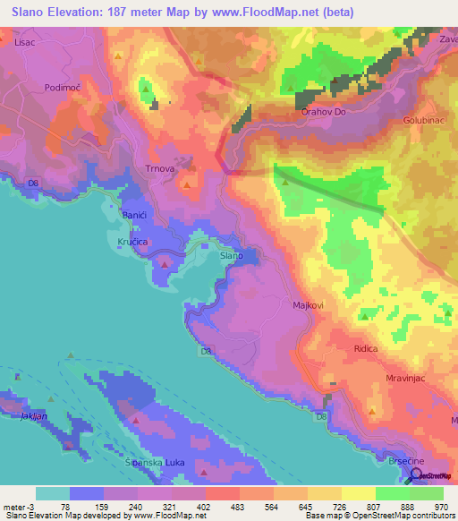 Slano,Croatia Elevation Map