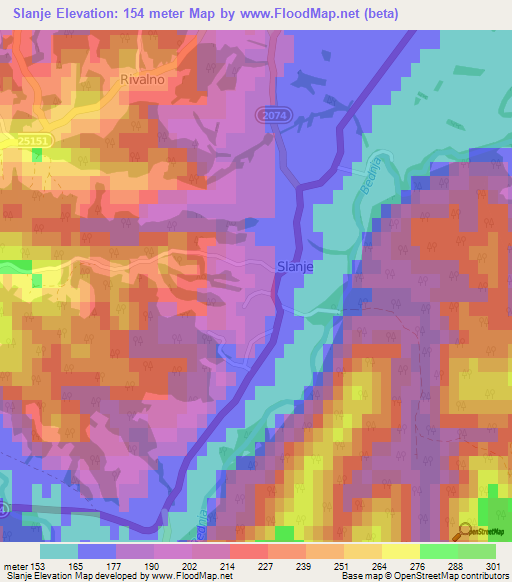 Slanje,Croatia Elevation Map