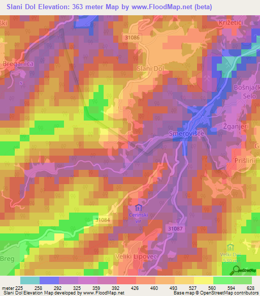 Slani Dol,Croatia Elevation Map