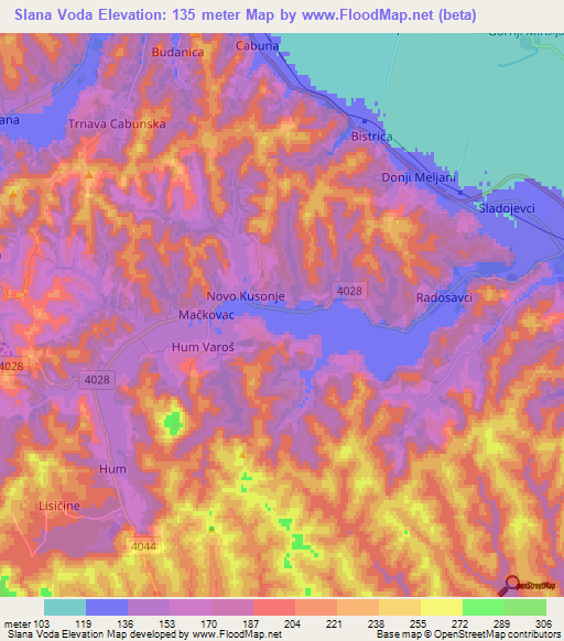 Slana Voda,Croatia Elevation Map