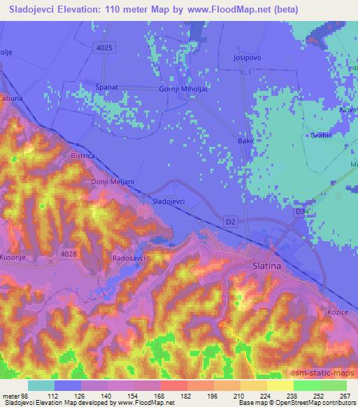 Sladojevci,Croatia Elevation Map