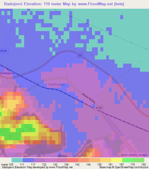 Sladojevci,Croatia Elevation Map