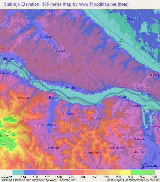 Slabinja,Croatia Elevation Map