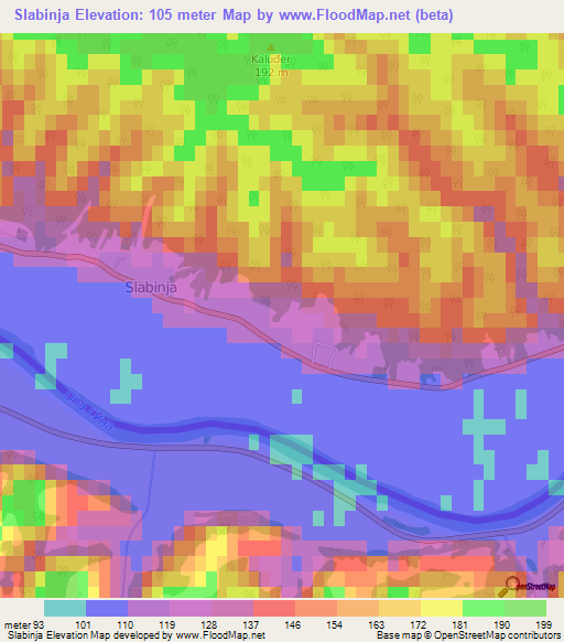 Slabinja,Croatia Elevation Map