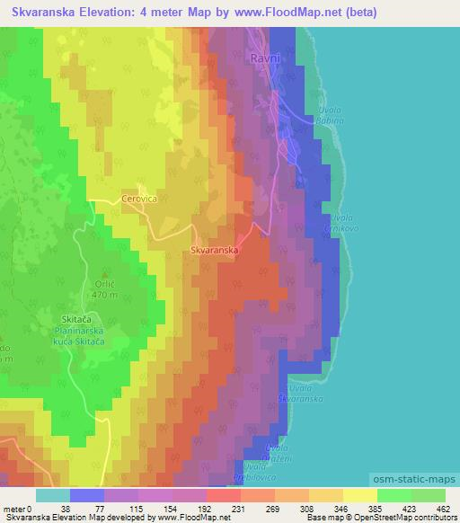 Skvaranska,Croatia Elevation Map