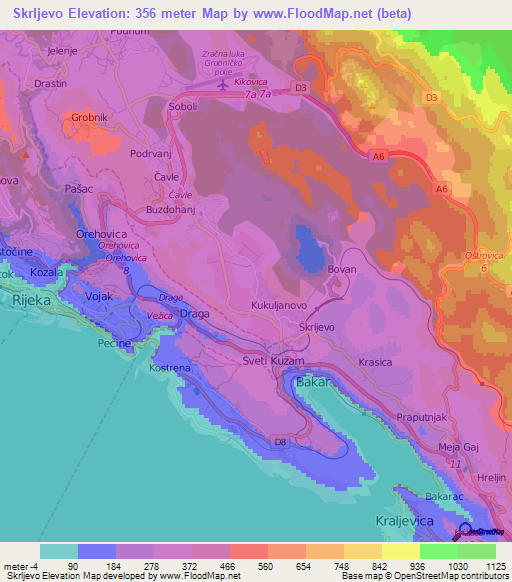 Skrljevo,Croatia Elevation Map