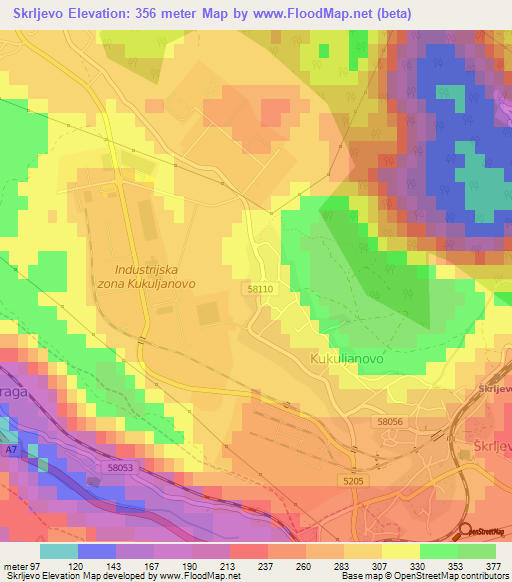 Skrljevo,Croatia Elevation Map