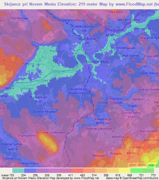 Skrjance pri Novem Mestu,Slovenia Elevation Map