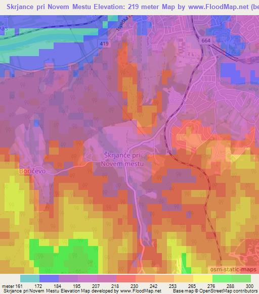 Skrjance pri Novem Mestu,Slovenia Elevation Map