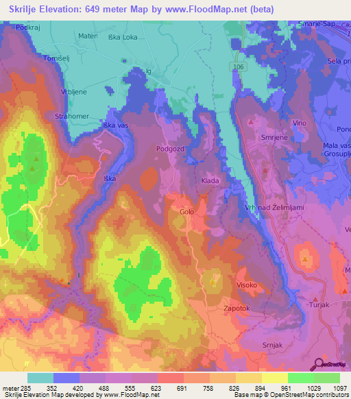 Skrilje,Slovenia Elevation Map