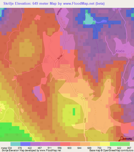 Skrilje,Slovenia Elevation Map