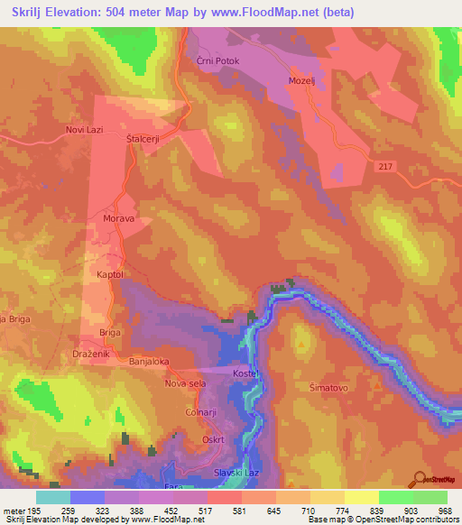 Skrilj,Slovenia Elevation Map