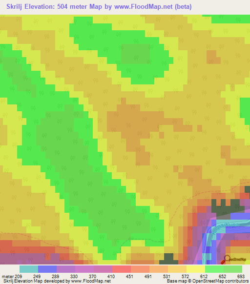 Skrilj,Slovenia Elevation Map