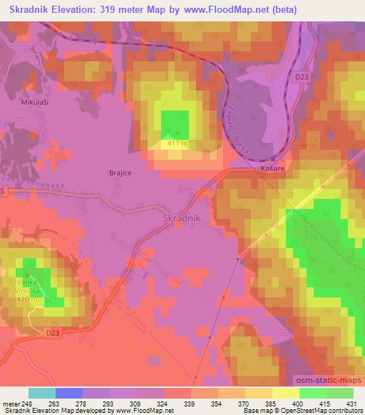 Skradnik,Croatia Elevation Map