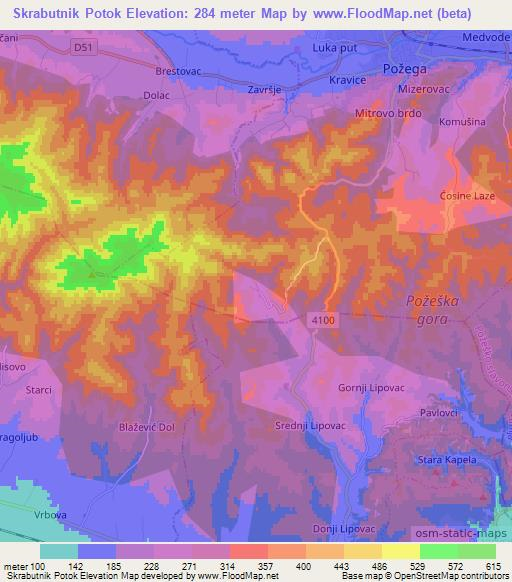 Skrabutnik Potok,Croatia Elevation Map