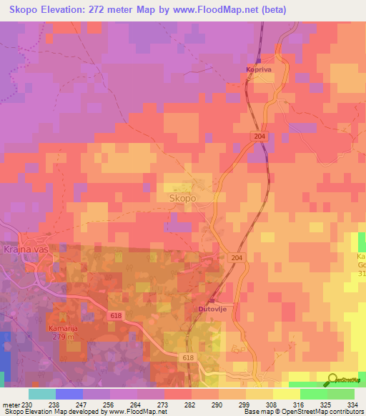 Skopo,Slovenia Elevation Map