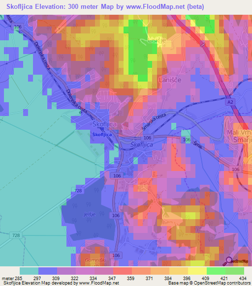 Skofljica,Slovenia Elevation Map