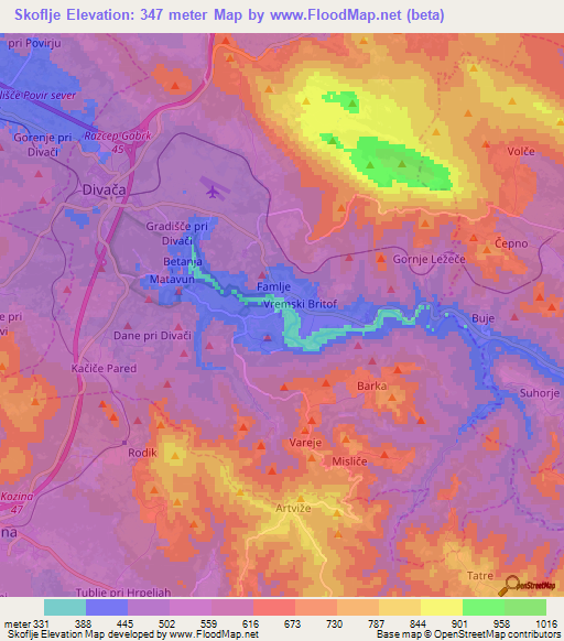 Skoflje,Slovenia Elevation Map