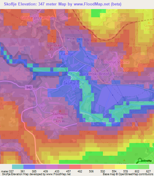 Skoflje,Slovenia Elevation Map