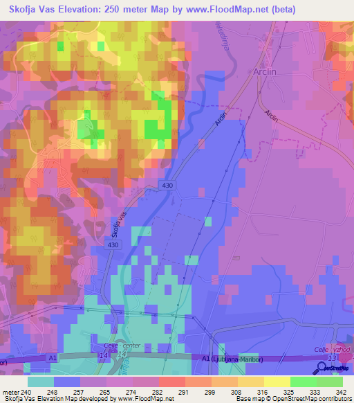 Skofja Vas,Slovenia Elevation Map