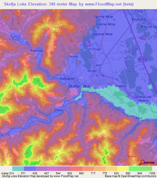 Skofja Loka,Slovenia Elevation Map