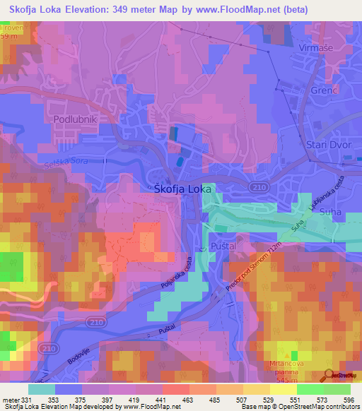 Skofja Loka,Slovenia Elevation Map