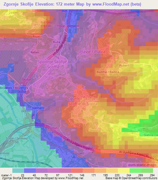 Zgornje Skofije,Slovenia Elevation Map