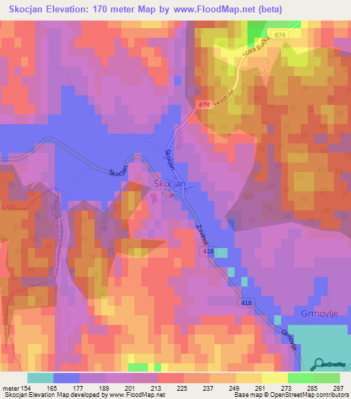 Skocjan,Slovenia Elevation Map