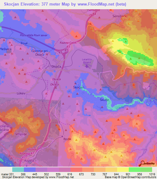 Skocjan,Slovenia Elevation Map