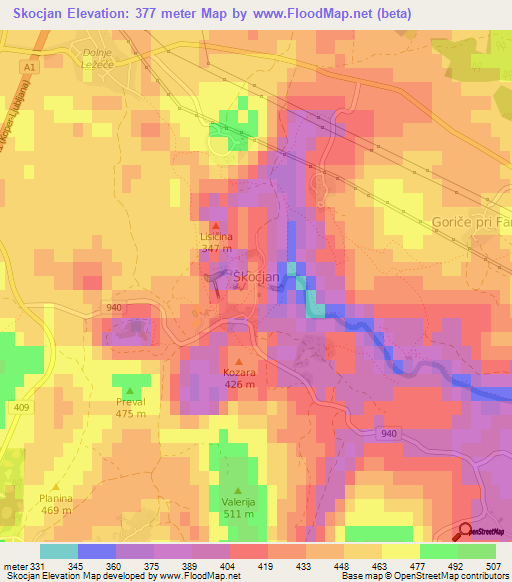 Skocjan,Slovenia Elevation Map