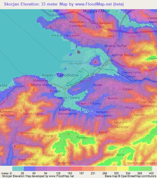 Skocjan,Slovenia Elevation Map