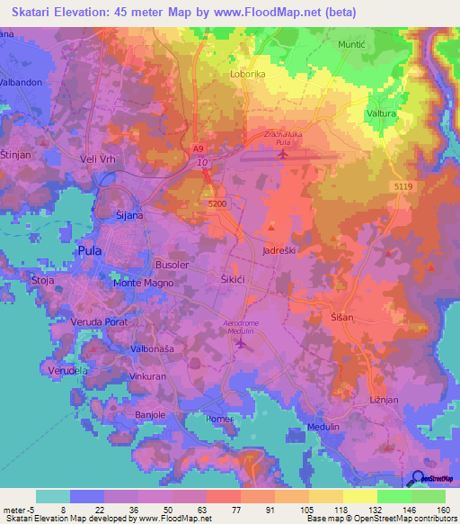 Skatari,Croatia Elevation Map