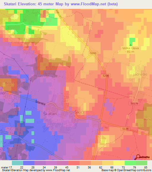 Skatari,Croatia Elevation Map