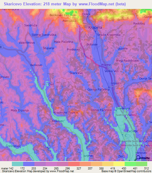 Skaricevo,Croatia Elevation Map