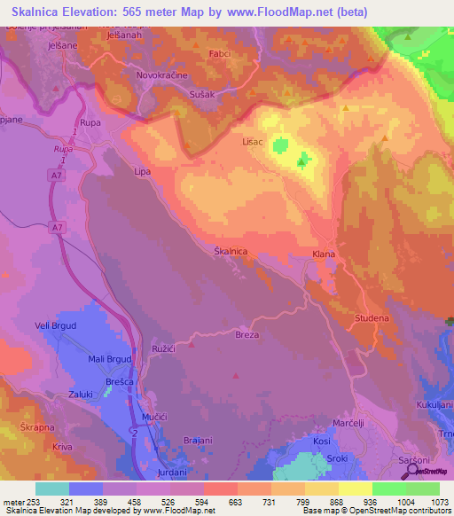 Skalnica,Croatia Elevation Map