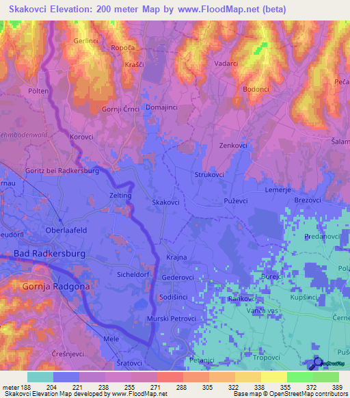 Skakovci,Slovenia Elevation Map