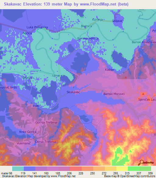 Skakavac,Croatia Elevation Map