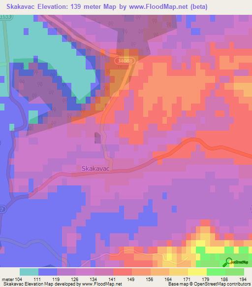 Skakavac,Croatia Elevation Map