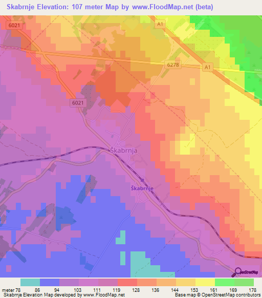 Skabrnje,Croatia Elevation Map