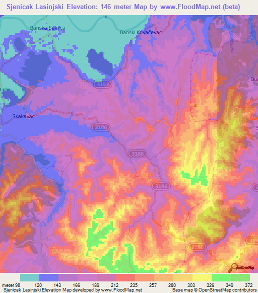 Sjenicak Lasinjski,Croatia Elevation Map