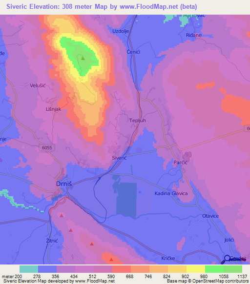 Siveric,Croatia Elevation Map