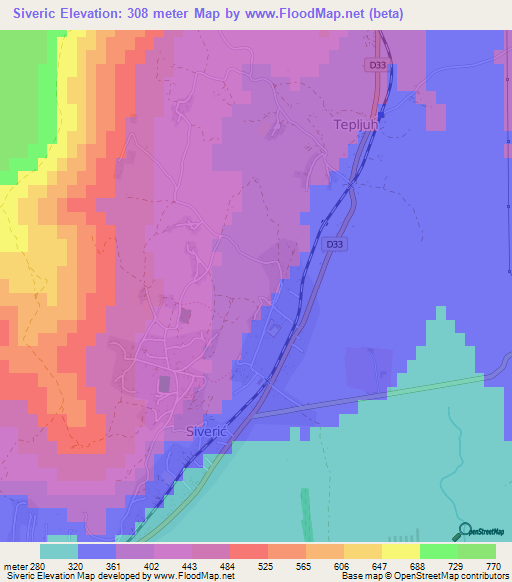 Siveric,Croatia Elevation Map