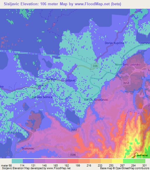 Sisljavic,Croatia Elevation Map