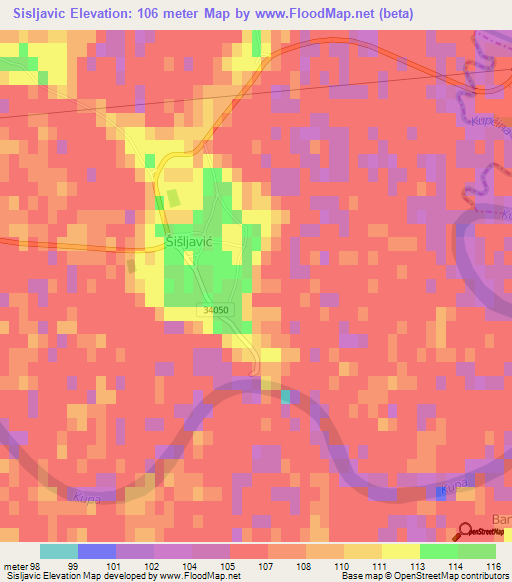 Sisljavic,Croatia Elevation Map