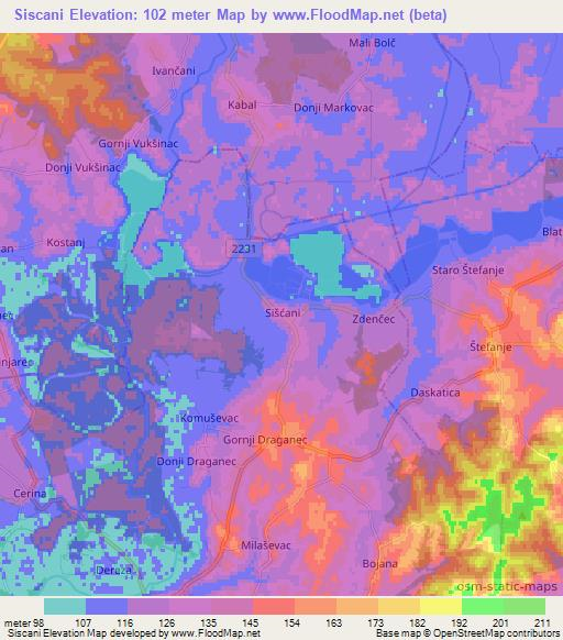 Siscani,Croatia Elevation Map